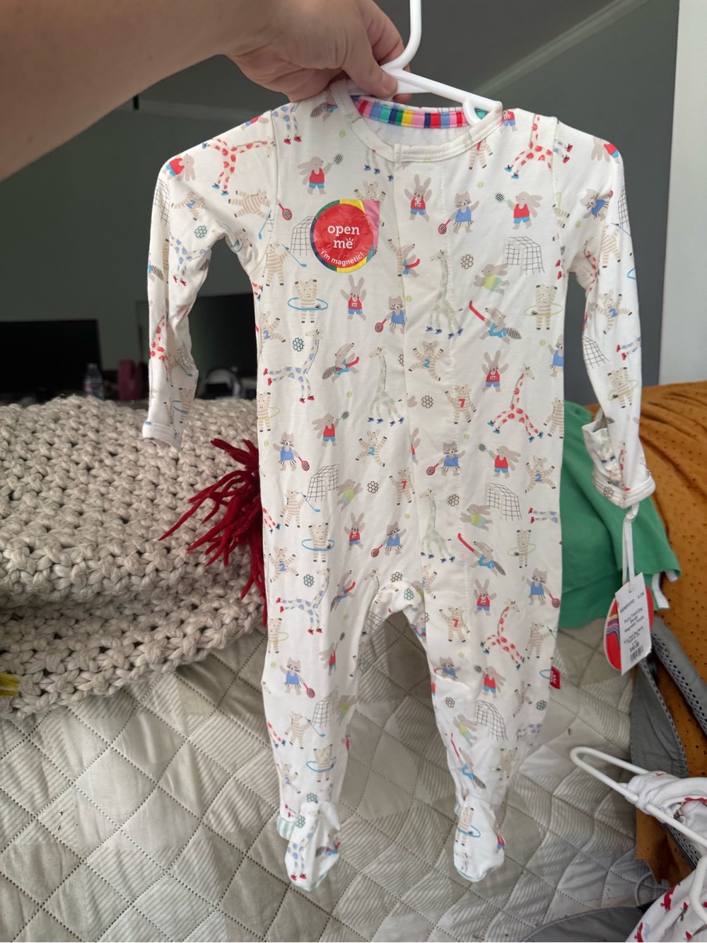 MagneticMe Cream Baby One-Piece with Colorful Animal Print - Picture 2 of 3
